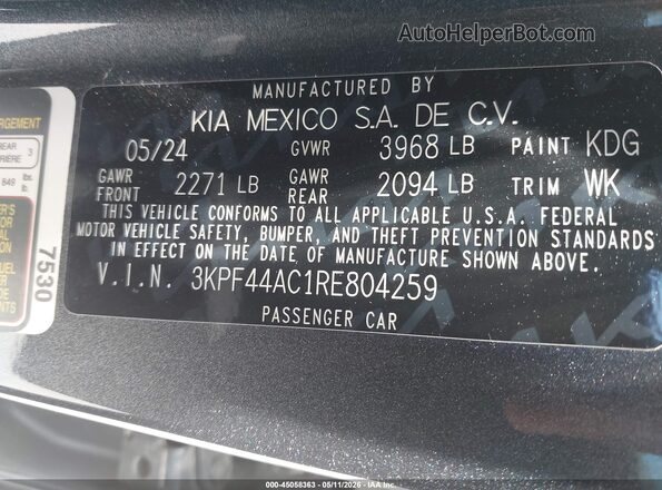 3KPF44AC1RE804259 2024 KIA FORTE Gray Engine compartment view