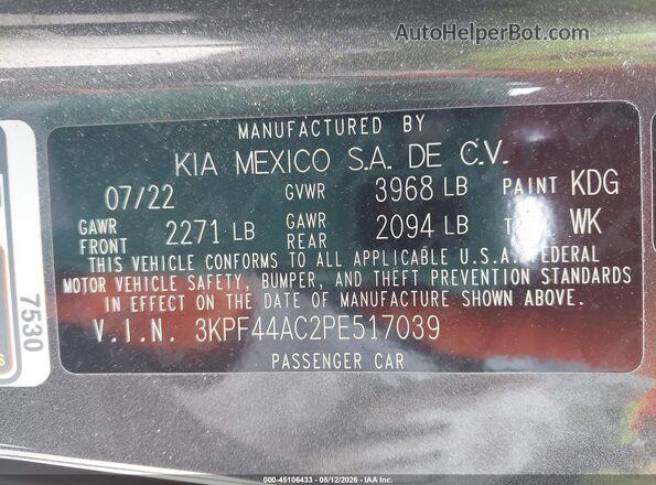 3KPF44AC2PE517039 2023 KIA FORTE Black Engine compartment view