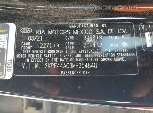 3KPF44AC3ME354848 2021 KIA FORTE Black Engine compartment view