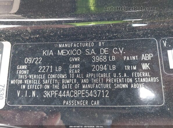 3KPF44AC8PE543712 2023 KIA FORTE Black ძრავის განყოფილების ხედი