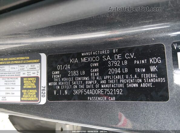 3KPF54AD0RE752192 2024 KIA FORTE Gray Вид підкапотного простору