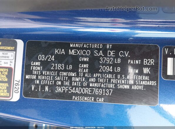 3KPF54AD0RE769137 2024 KIA FORTE Синий Вид подкапотного пространства