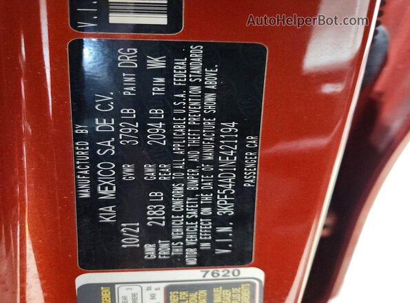 3KPF54AD1NE421194 2022 KIA FORTE Orange Vista del compartimento del motor