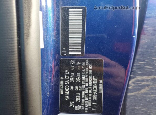 3KPF54AD3ME410387 2021 KIA FORTE Blue Շարժիչի բաժամունքի տեսք