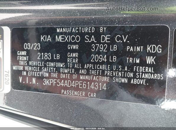 3KPF54AD4PE614314 2023 KIA FORTE Gray 