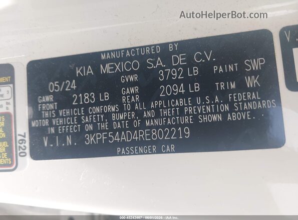 3KPF54AD4RE802219 2024 KIA FORTE Белый Вид подкапотного пространства