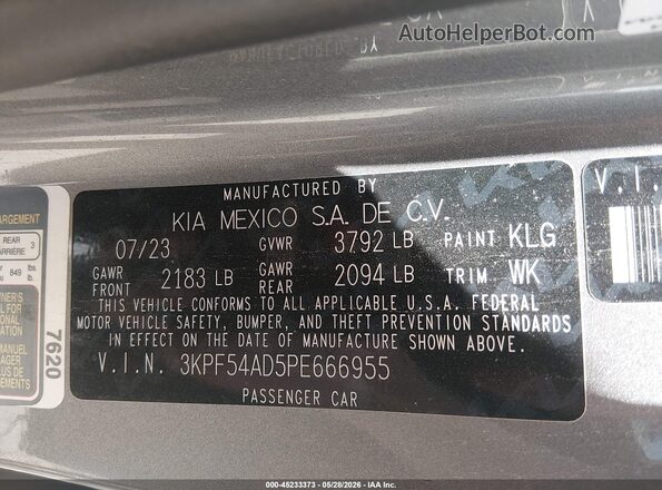3KPF54AD5PE666955 2023 KIA FORTE Gray Widok komory silnika