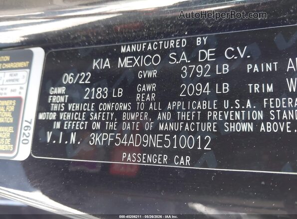 3KPF54AD9NE510012 2022 KIA FORTE Black Вид підкапотного простору