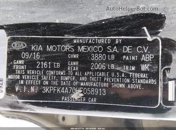 3KPFK4A70HE058913 2017 KIA FORTE Black Engine compartment view
