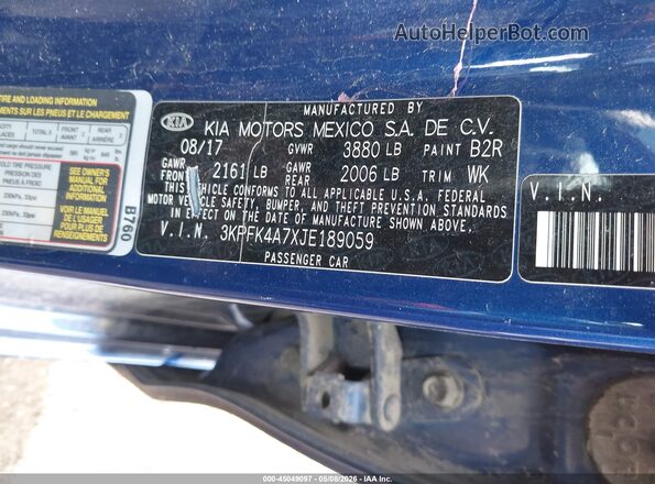 3KPFK4A7XJE189059 2018 KIA FORTE Blue 