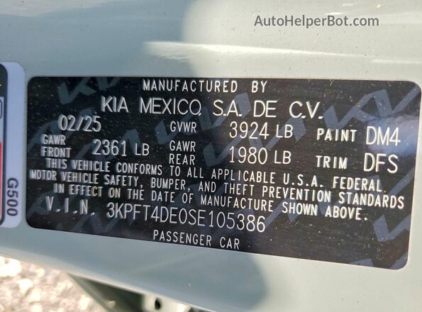 3KPFT4DE0SE105386 2025 KIA K4 Gray 