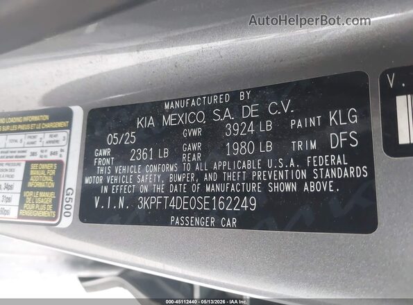 3KPFT4DE0SE162249 2025 KIA K4 Серый Вид подкапотного пространства