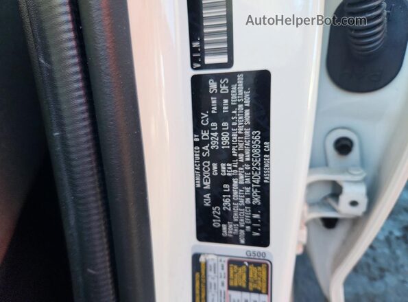3KPFT4DE2SE089563 2025 KIA K4 Белый Вид наклейки с VIN-кодом