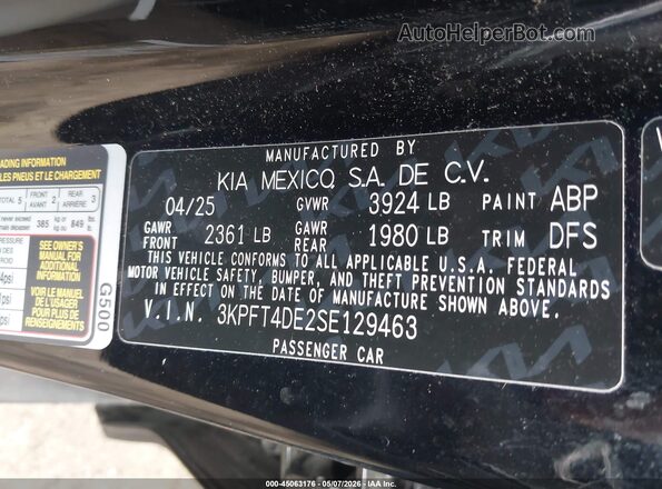 3KPFT4DE2SE129463 2025 KIA K4 Черный Вид подкапотного пространства