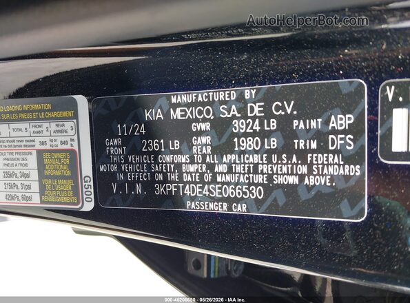 3KPFT4DE4SE066530 2025 KIA K4 Black Вид підкапотного простору