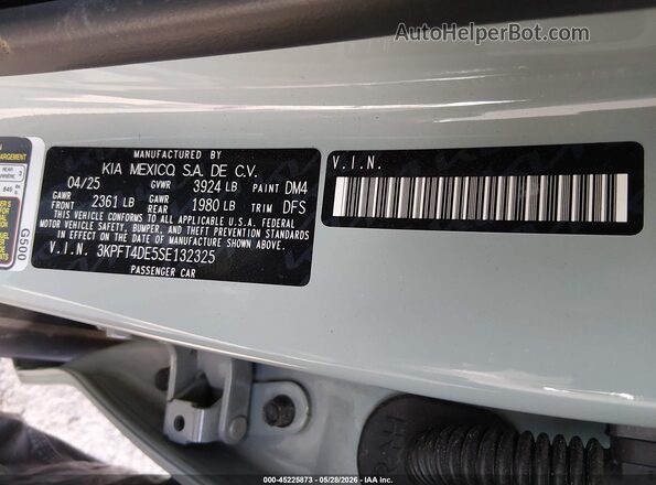 3KPFT4DE5SE132325 2025 KIA K4 Gray Вид підкапотного простору