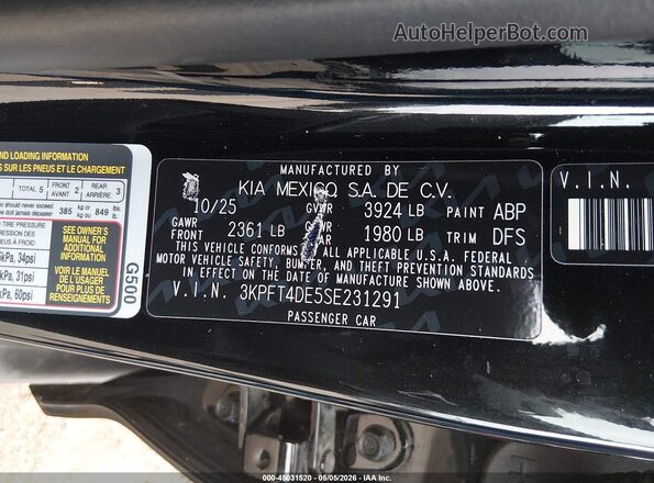 3KPFT4DE5SE231291 2025 KIA K4 Черный Вид подкапотного пространства