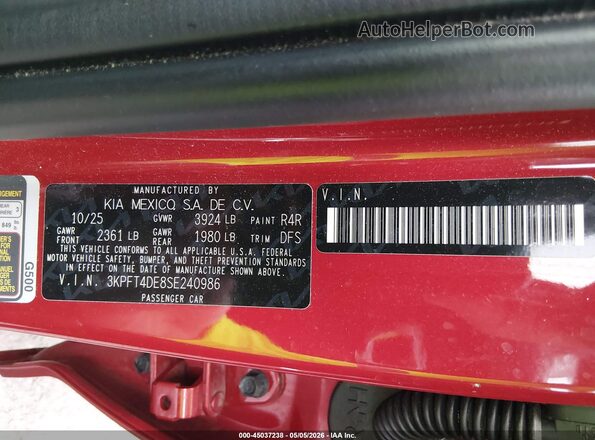 3KPFT4DE8SE240986 2025 KIA K4 Red 