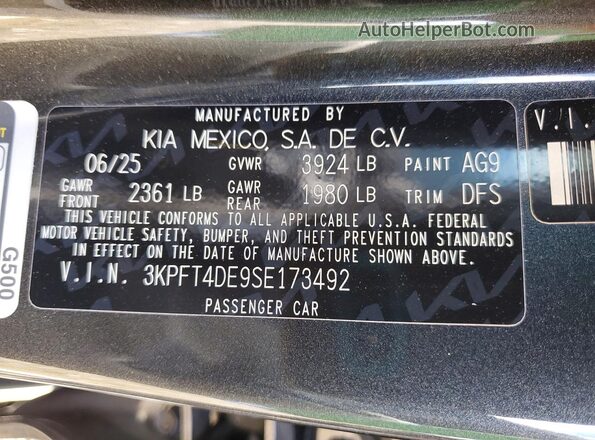 3KPFT4DE9SE173492 2025 KIA K4 Charcoal 