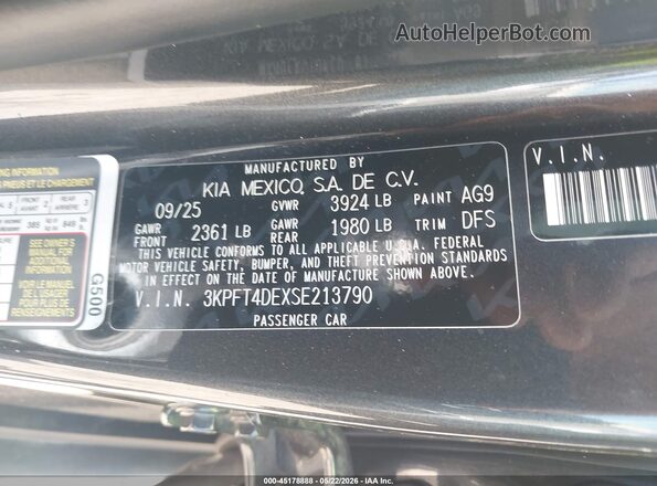 3KPFT4DEXSE213790 2025 KIA K4 Black Շարժիչի բաժամունքի տեսք