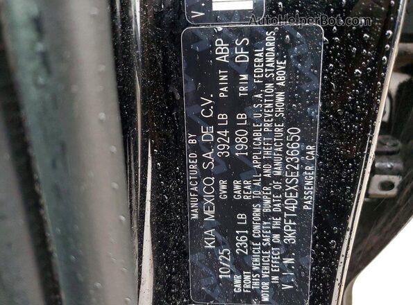 3KPFT4DEXSE236650 2025 KIA K4 Black Շարժիչի բաժամունքի տեսք