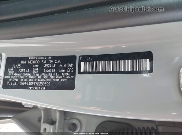 3KPFT4DEXSE250399 2025 KIA K4 Silver 
