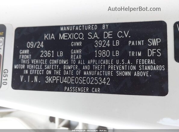 3KPFU4DE0SE025342 2025 KIA K4 White Engine compartment view