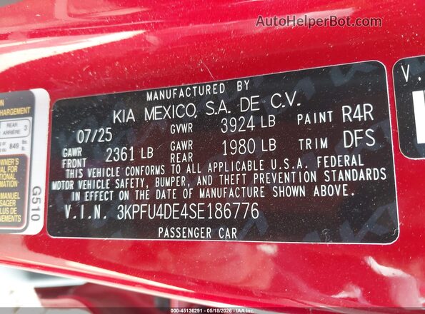 3KPFU4DE4SE186776 2025 KIA K4 Красный Вид подкапотного пространства