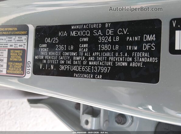 3KPFU4DE6SE137997 2025 KIA K4 Green Engine compartment view