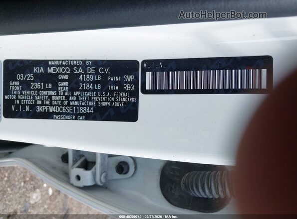 3KPFW4DC6SE118844 2025 KIA K4 Белый Вид подкапотного пространства