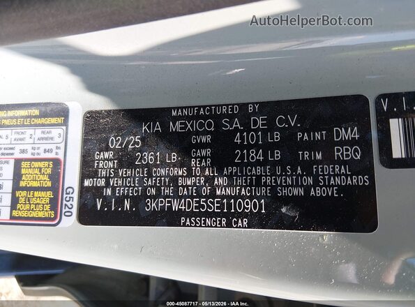 3KPFW4DE5SE110901 2025 KIA K4 Серый Вид подкапотного пространства