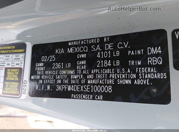 3KPFW4DEXSE100008 2025 KIA K4 Gray Շարժիչի բաժամունքի տեսք