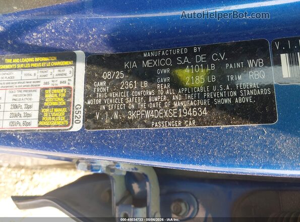 3KPFW4DEXSE194634 2025 KIA K4 Blue Вид підкапотного простору