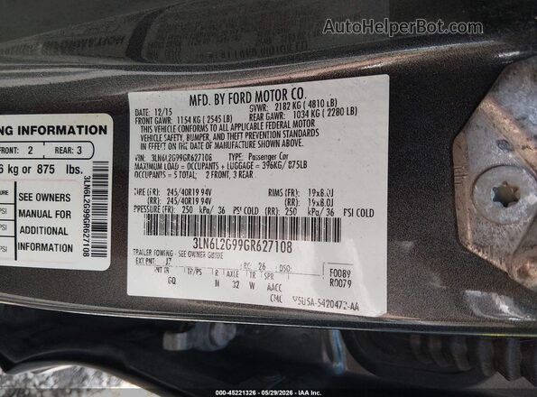 3LN6L2G99GR627108 2016 LINCOLN MKZ Серый Вид подкапотного пространства