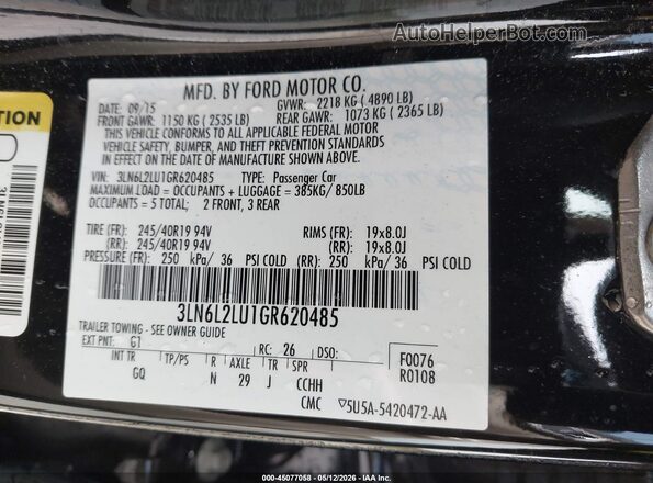 3LN6L2LU1GR620485 2016 LINCOLN MKZ HYBRID Black Widok komory silnika