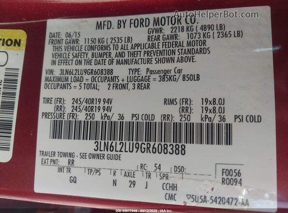 3LN6L2LU9GR608388 2016 LINCOLN MKZ HYBRID Красный Вид подкапотного пространства