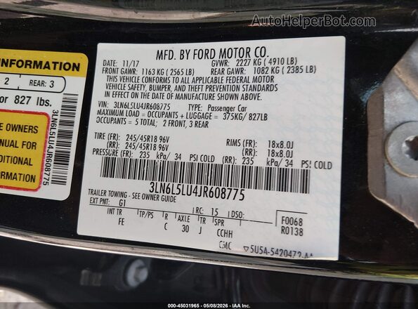 3LN6L5LU4JR608775 2018 LINCOLN MKZ HYBRID Черный Вид подкапотного пространства