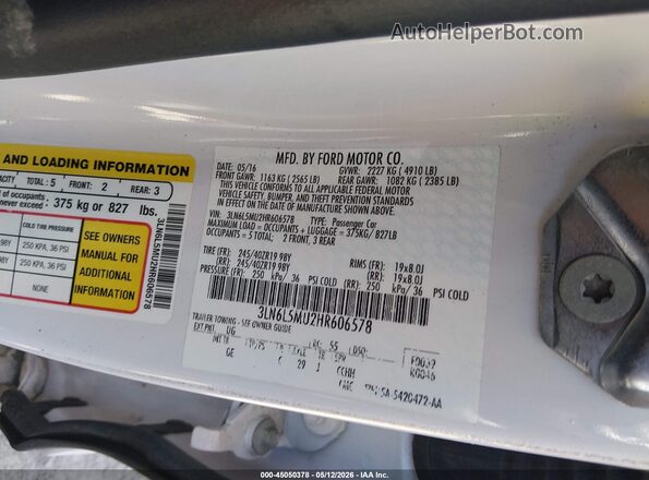 3LN6L5MU2HR606578 2017 LINCOLN MKZ HYBRID White Vista del compartimento del motor