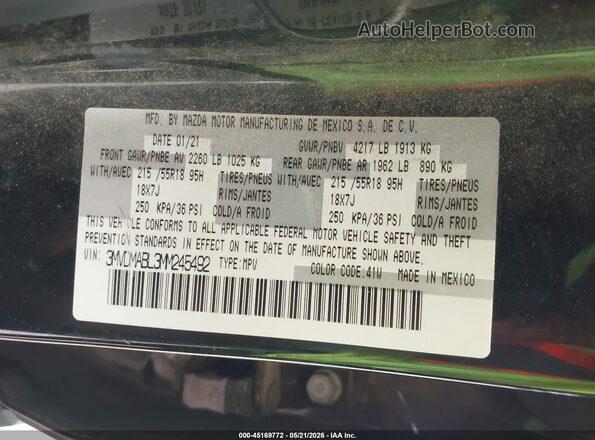 3MVDMABL3MM245492 2021 MAZDA CX-30 Black ძრავის განყოფილების ხედი