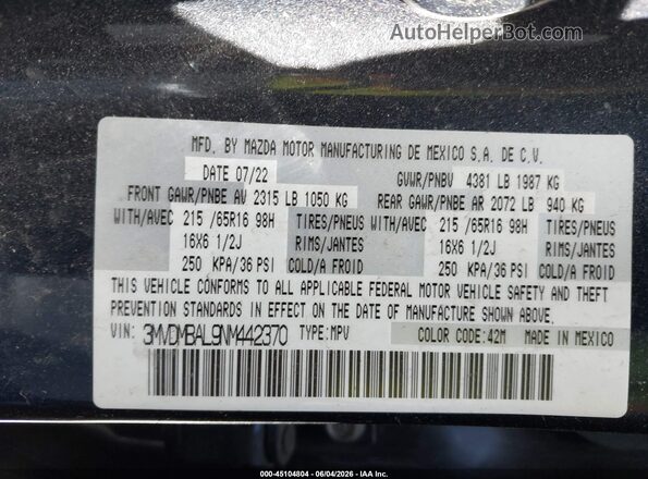 3MVDMBAL9NM442370 2022 MAZDA CX-30 Blue Շարժիչի բաժամունքի տեսք