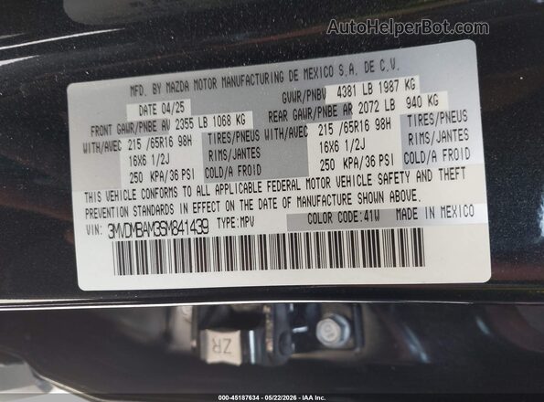 3MVDMBAM3SM841439 2025 MAZDA CX-30 Black Engine compartment view
