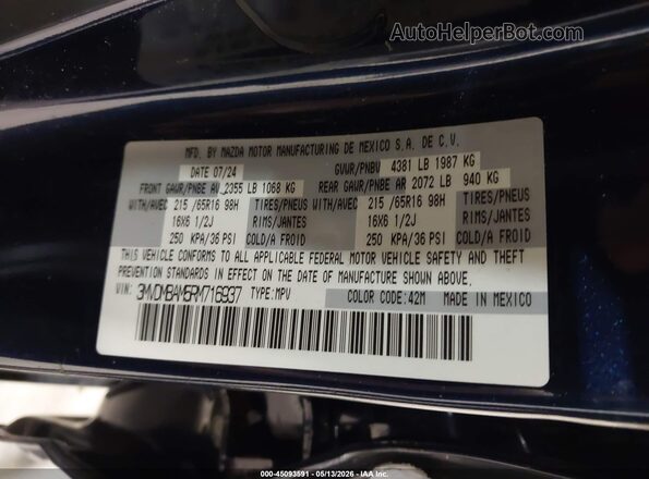 3MVDMBAM5RM716937 2024 MAZDA CX-30 Blue Շարժիչի բաժամունքի տեսք