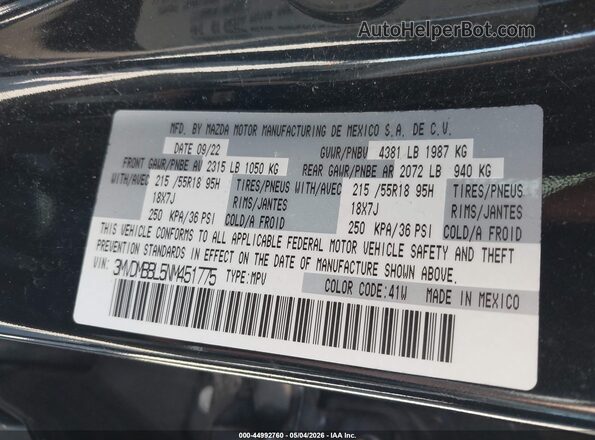 3MVDMBBL5NM451775 2022 MAZDA CX-30 Black 