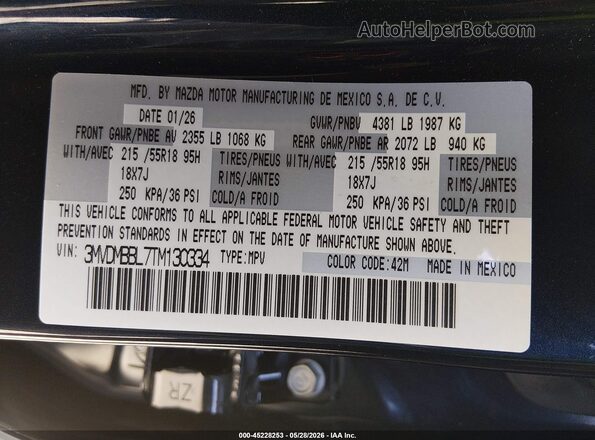 3MVDMBBL7TM130334 2026 MAZDA CX-30 Blue Vista del compartimento del motor