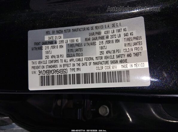 3MVDMBBM0RM645693 2024 MAZDA CX-30 Black Widok komory silnika