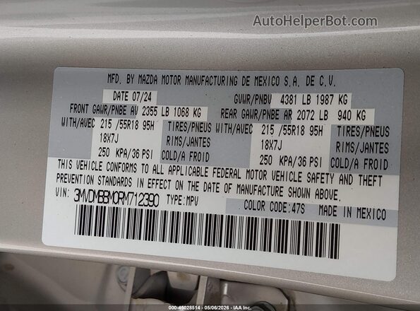 3MVDMBBM0RM712390 2024 MAZDA CX-30 Beige ძრავის განყოფილების ხედი