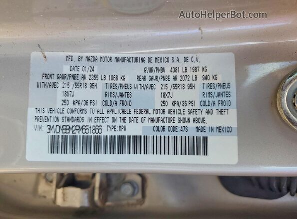 3MVDMBBM2RM651866 2024 MAZDA CX-30 Желто-коричневый Вид наклейки с VIN-кодом
