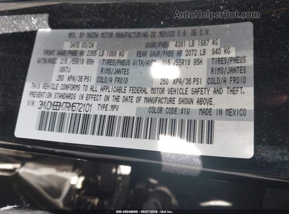 3MVDMBBM7RM672101 2024 MAZDA CX-30 Black Vista del compartimento del motor