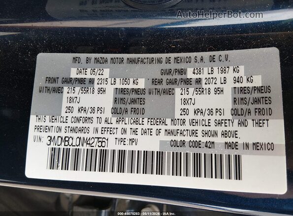 3MVDMBCL0NM427561 2022 MAZDA CX-30 Blue 