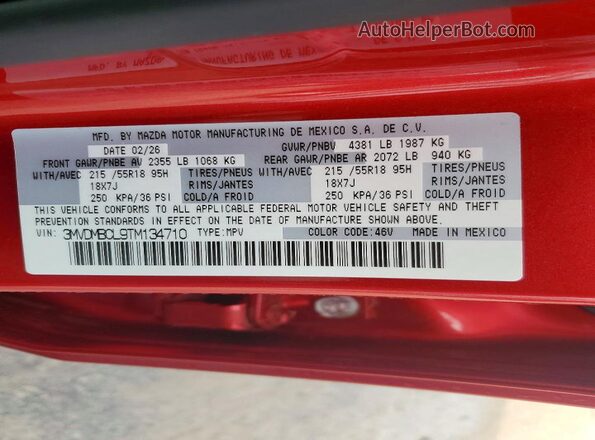 3MVDMBCL9TM134710 2026 MAZDA CX-30 Красный Вид наклейки с VIN-кодом